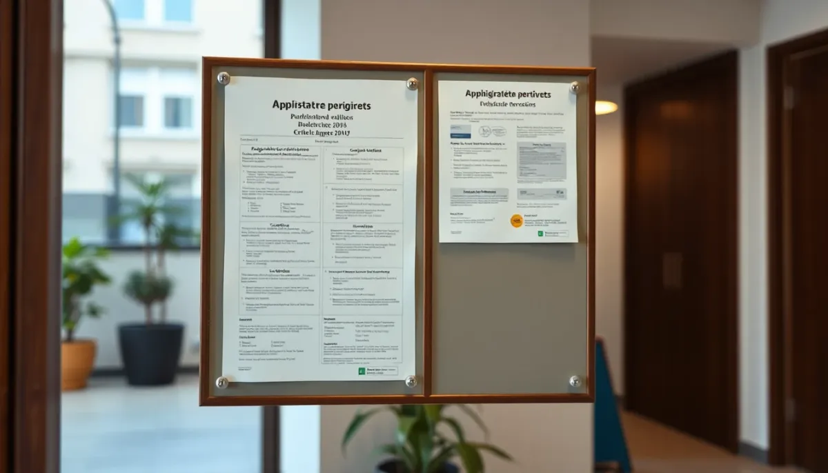Zone commune d'immeuble avec documents administratifs et autorisations typiques de copropriété