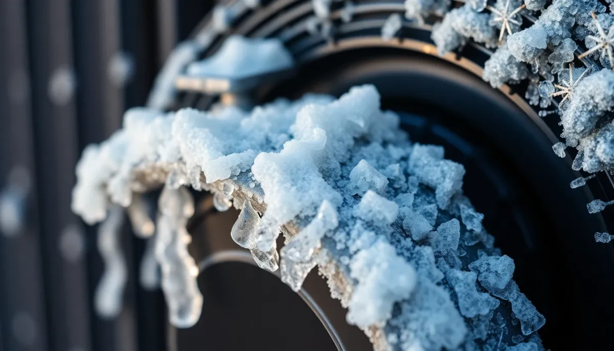 Unité de condensation d'une PAC avec givre en conditions hivernales du Nord