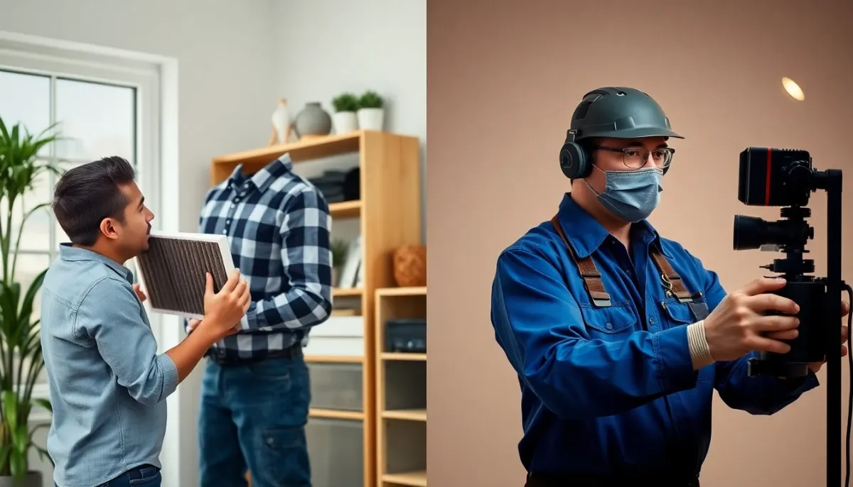 Comparaison visuelle entre l'entretien DIY et l'intervention professionnelle d'une pompe à chaleur