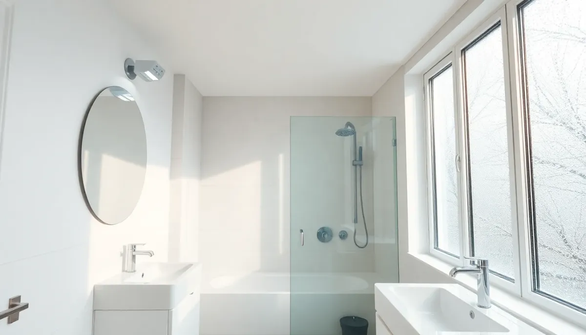 Salle de bain bien ventilée sans traces d'humidité, avec surfaces sèches et claires