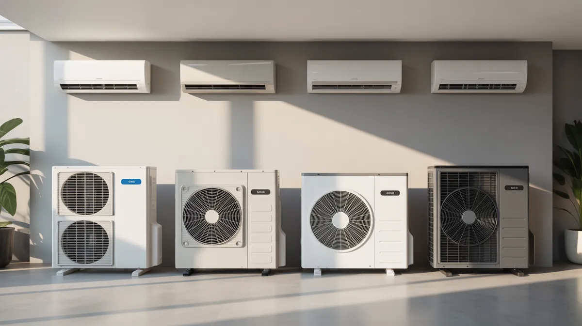 Comparaison visuelle de quatre climatiseurs premium : Mitsubishi, Daikin, LG et Fujitsu