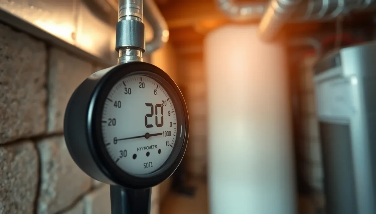 Hygromètre mesurant le taux d'humidité dans un vide sanitaire dépassant le seuil critique