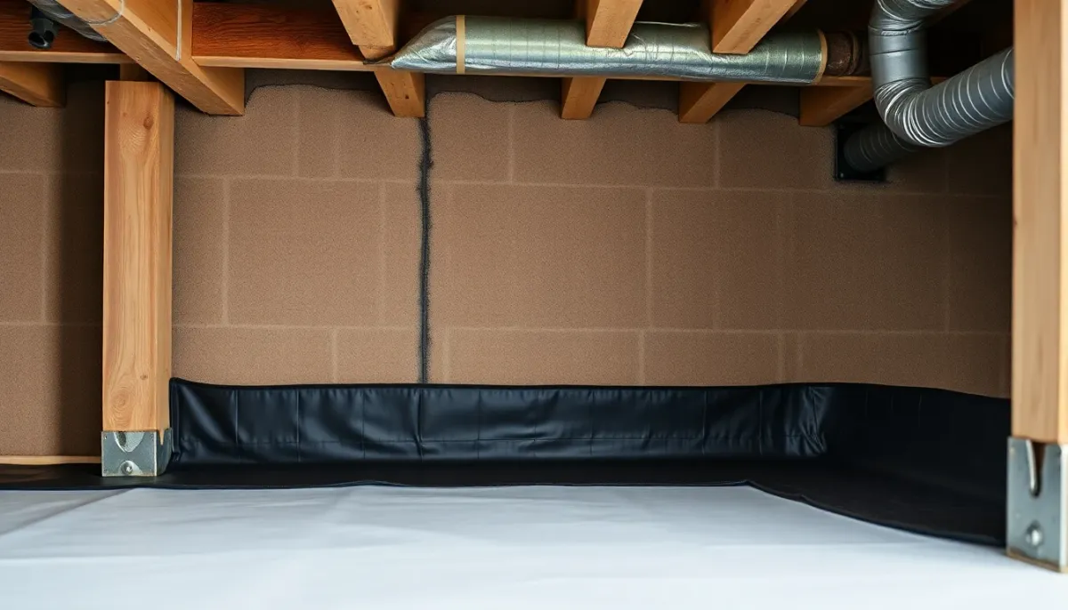 Installation d'une membrane étanche et pare-vapeur dans un vide sanitaire
