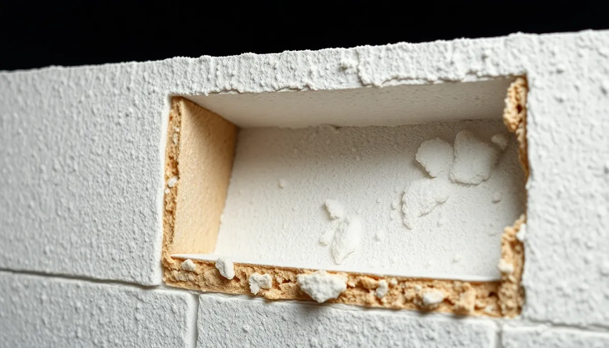Structure alvéolaire du placoplâtre montrant sa fragilité