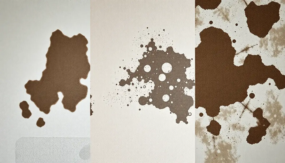 Trois types distincts de moisissure sur placo montrant l'infiltration, la condensation et les ponts thermiques