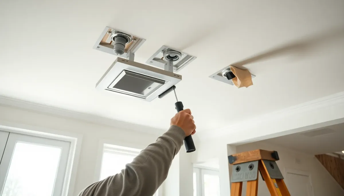 Installation de plafond suspendu avec techniques de pose conformes aux normes RE 2020