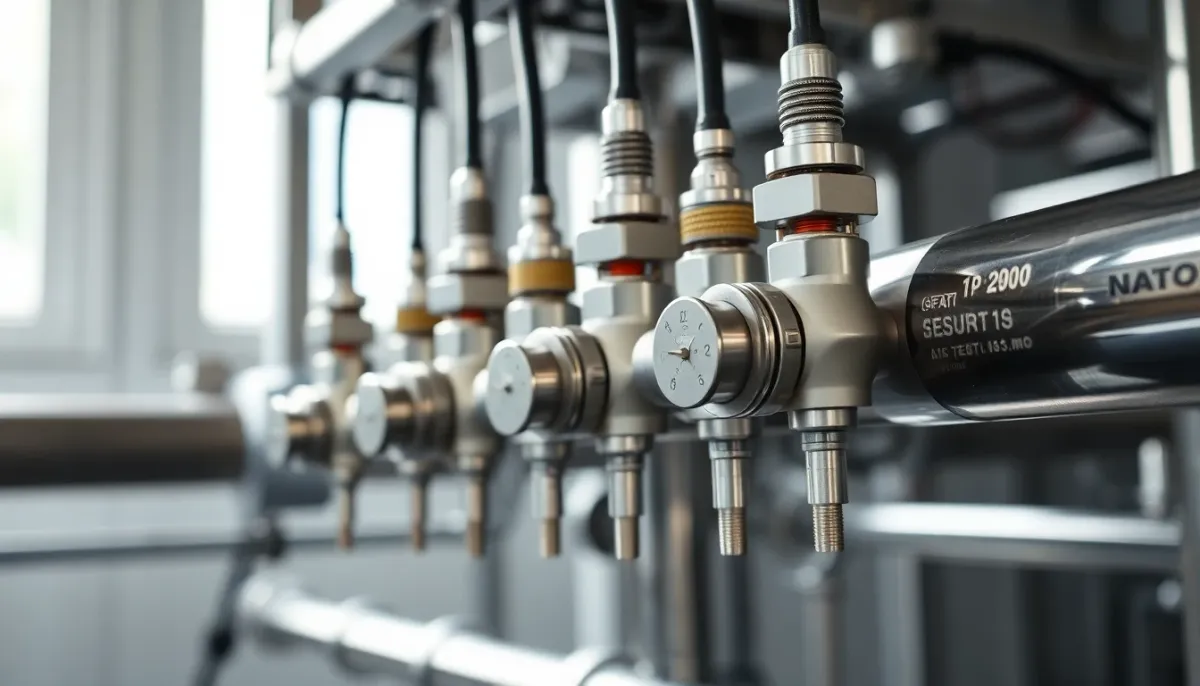 Capteurs de température et de pression haute précision installés sur tuyauterie industrielle