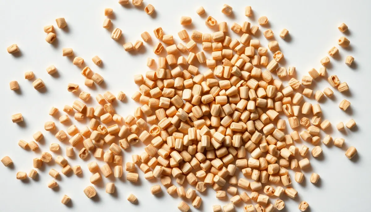 Gros plan détaillé des pellets de bois montrant leur texture et leur uniformité de qualité