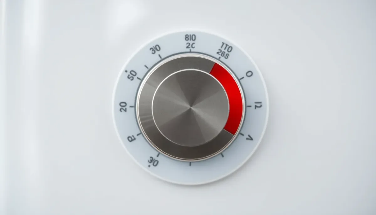 Thermostat de chauffe-eau avec bouton rouge de réarmage visible, vue rapprochée des contrôles de température