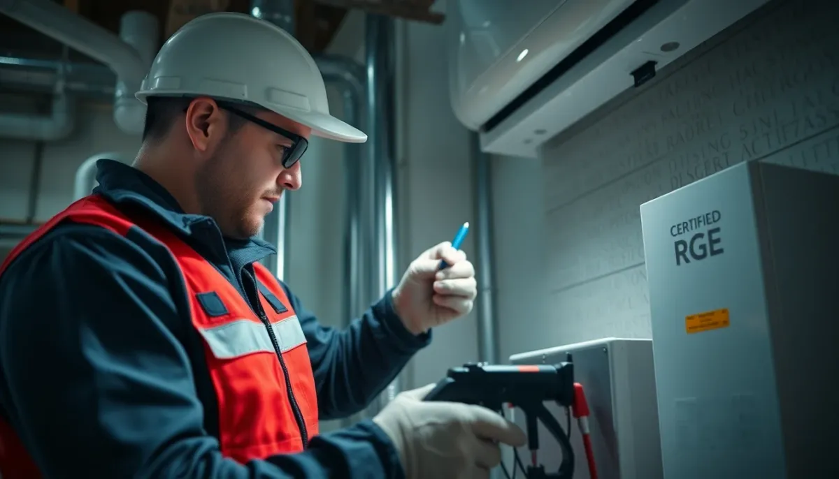 Professionnel RGE certifié en train d'installer un modérateur de tirage selon les normes légales