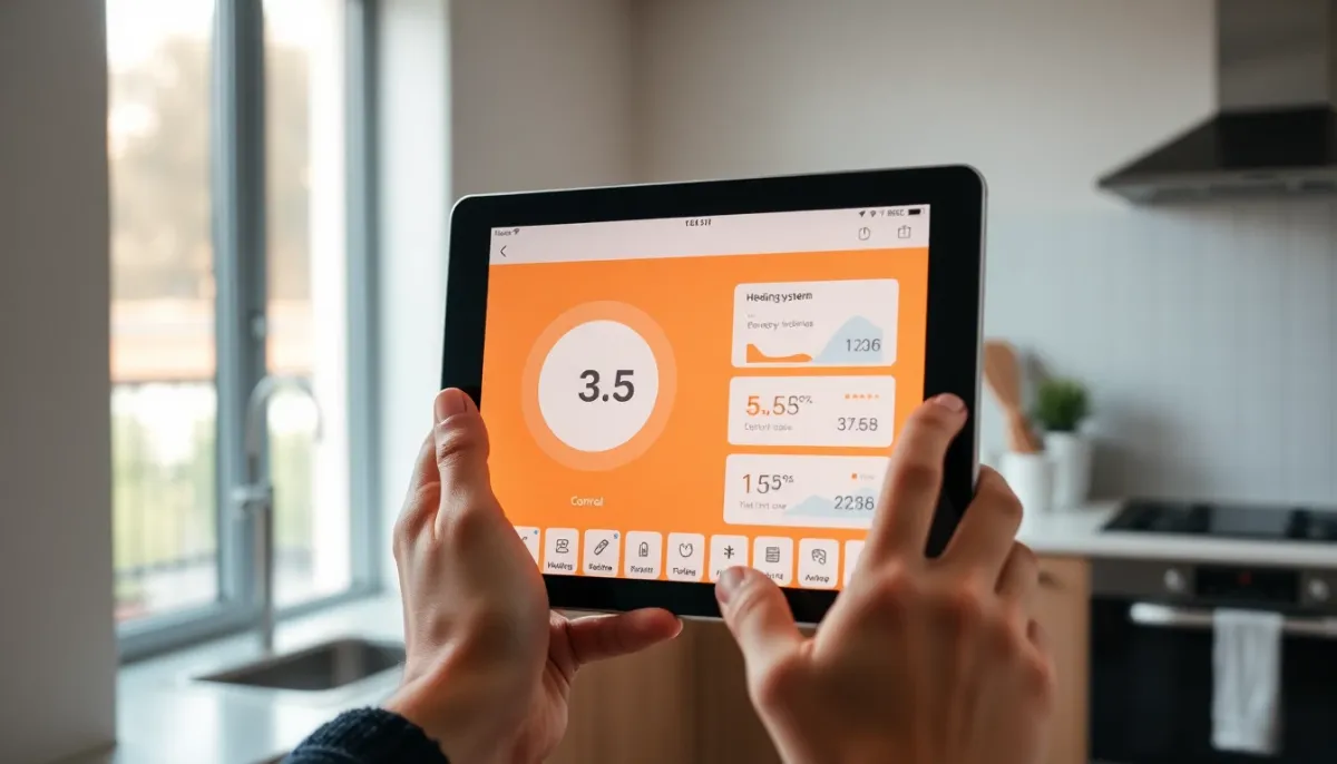 Application mobile de contrôle de pompe à chaleur affichant données énergétiques et paramètres de chauffage