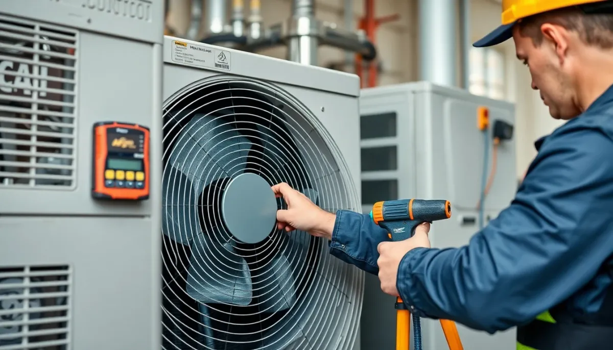 Installateur effectuant la mise en place d'une pompe à chaleur air-eau dans une habitation
