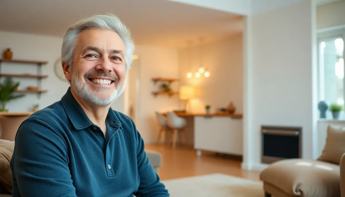 Propriétaire satisfait dans son intérieur chauffé par une pompe à chaleur
