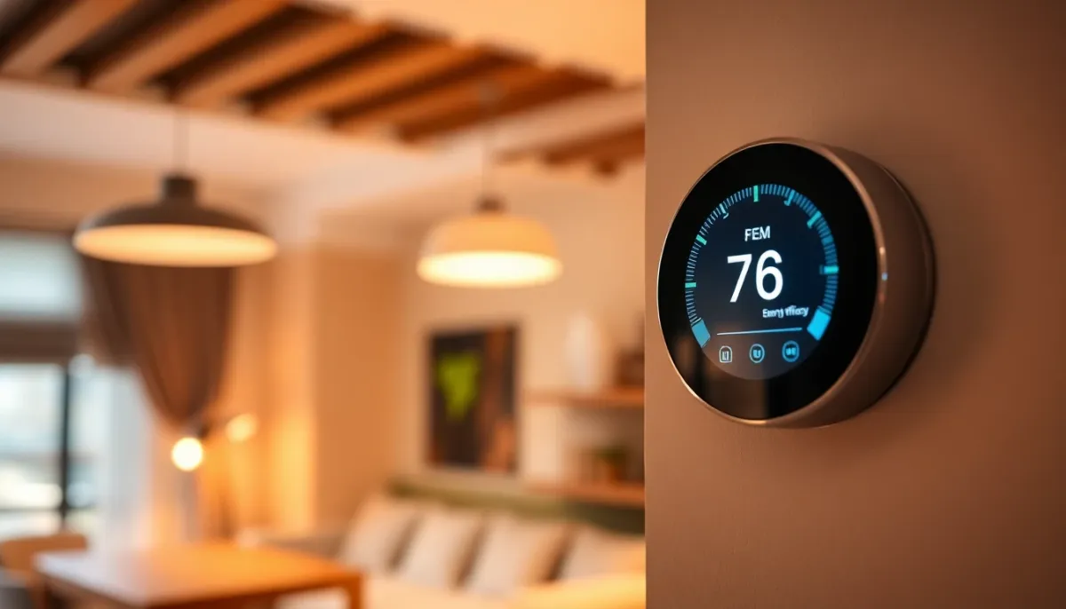 Panneau de contrôle numérique et interface thermostat intelligent d'une pompe à chaleur affichant les paramètres de performance énergétique