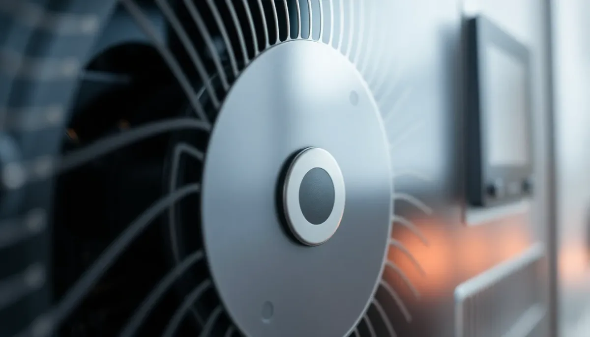 Vue en gros plan du compresseur inverter et des composants techniques internes d'une pompe à chaleur