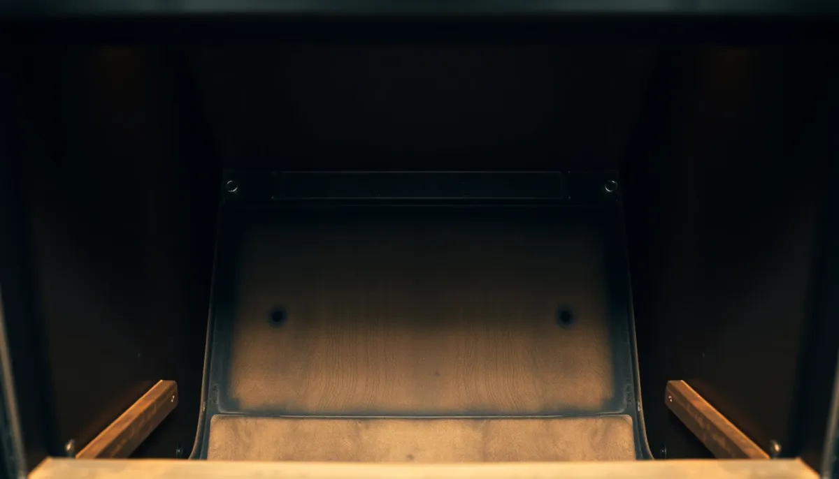 Vue de dessus de la chambre de combustion d'un poêle à bois montrant la qualité interne
