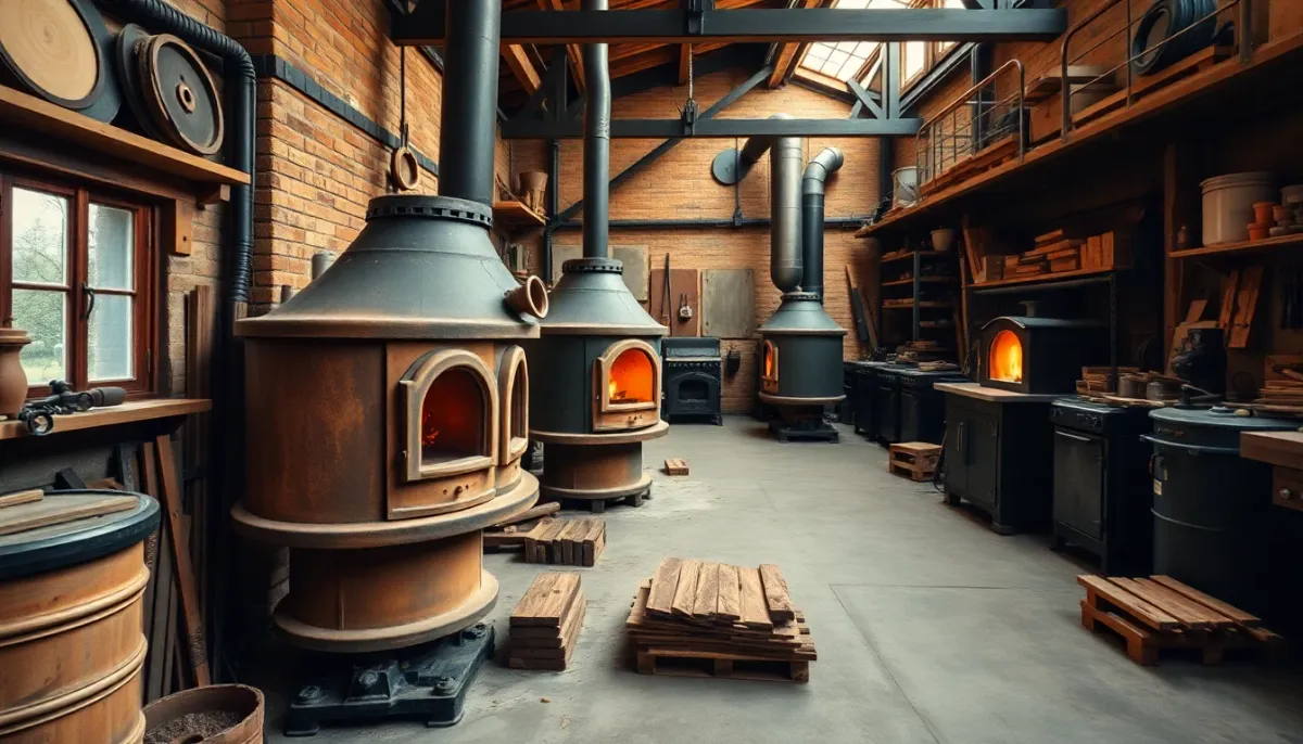 Atelier artisanal de fabrication de poêles à bois style italien traditionnel