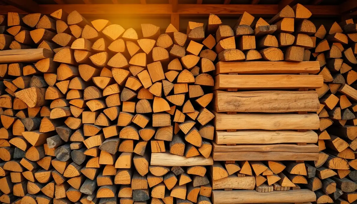 Pile de bois de chauffage sec stocké pour alimentation du poêle