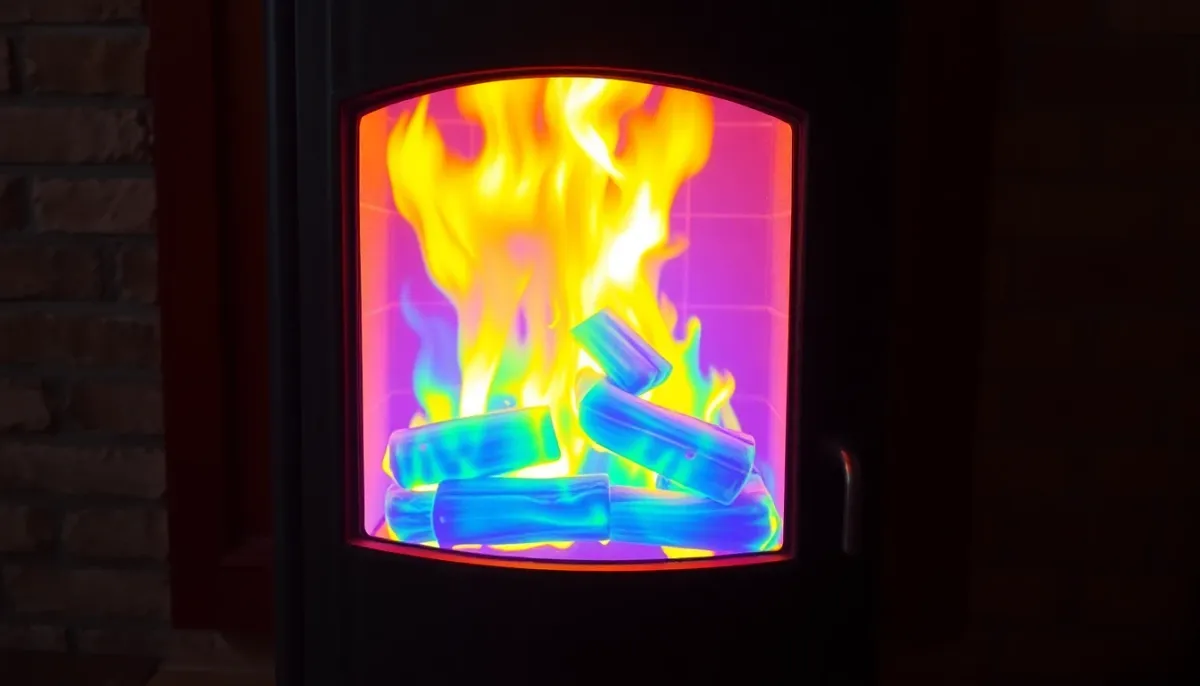 Visualisation thermique d'un poêle en fonctionnement montrant la distribution de chaleur