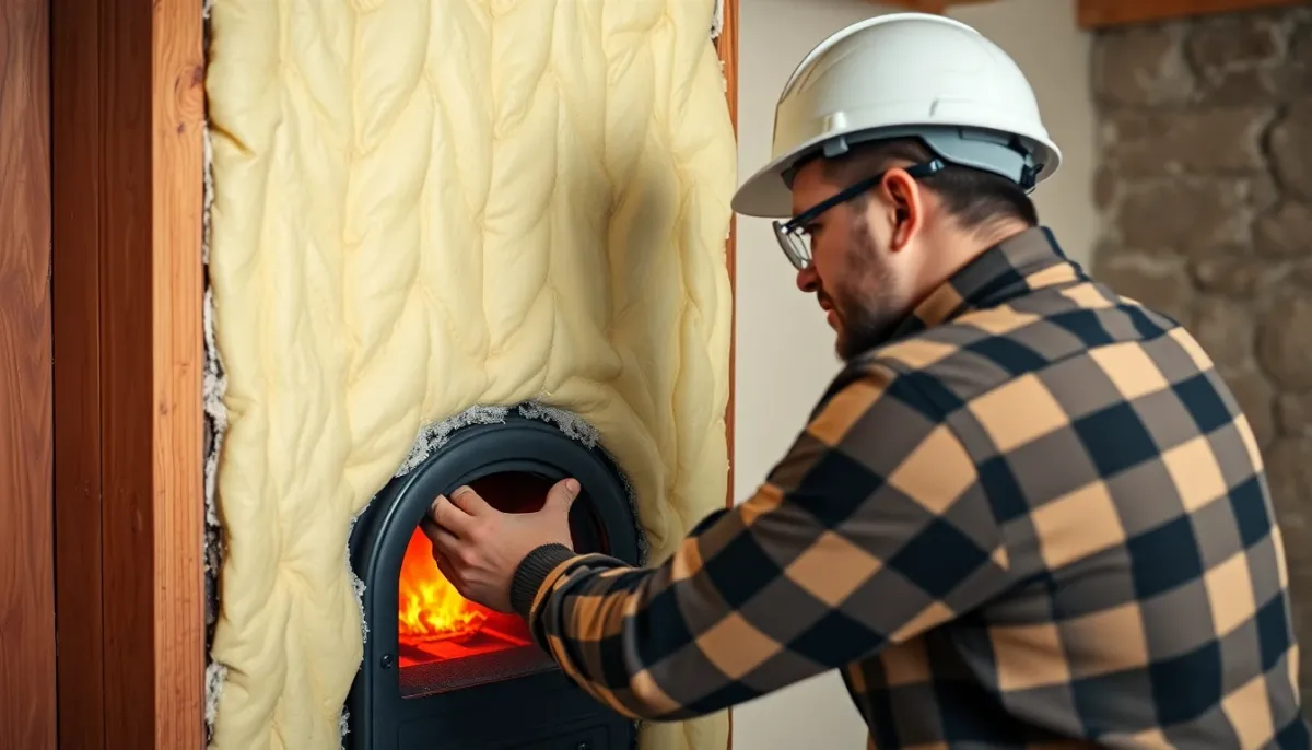 Installation professionnelle d'un poêle à bois avec ses matériaux isolants