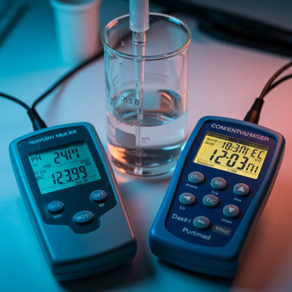 Mesure précise du pH et de la conductivité électrique avec instruments numériques pour l'équilibre nutritif