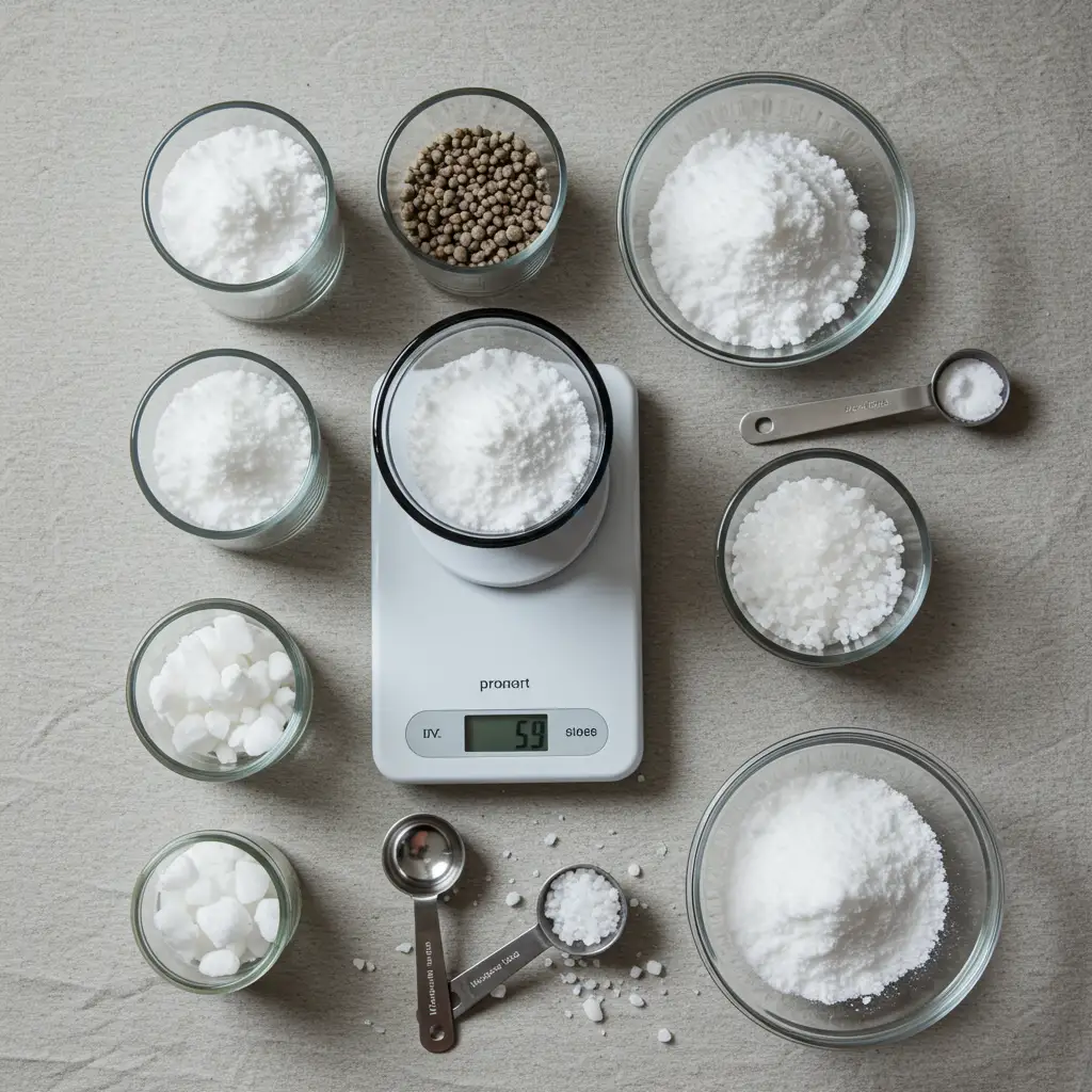 Ingrédients minéraux pour la recette d'engrais hydroponique : nitrate de calcium, sulfate de magnésium et phosphate monopotassique