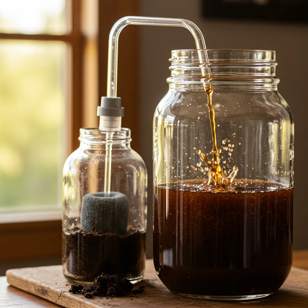 Préparation du thé de compost hydroponique en infusion avec aération naturelle
