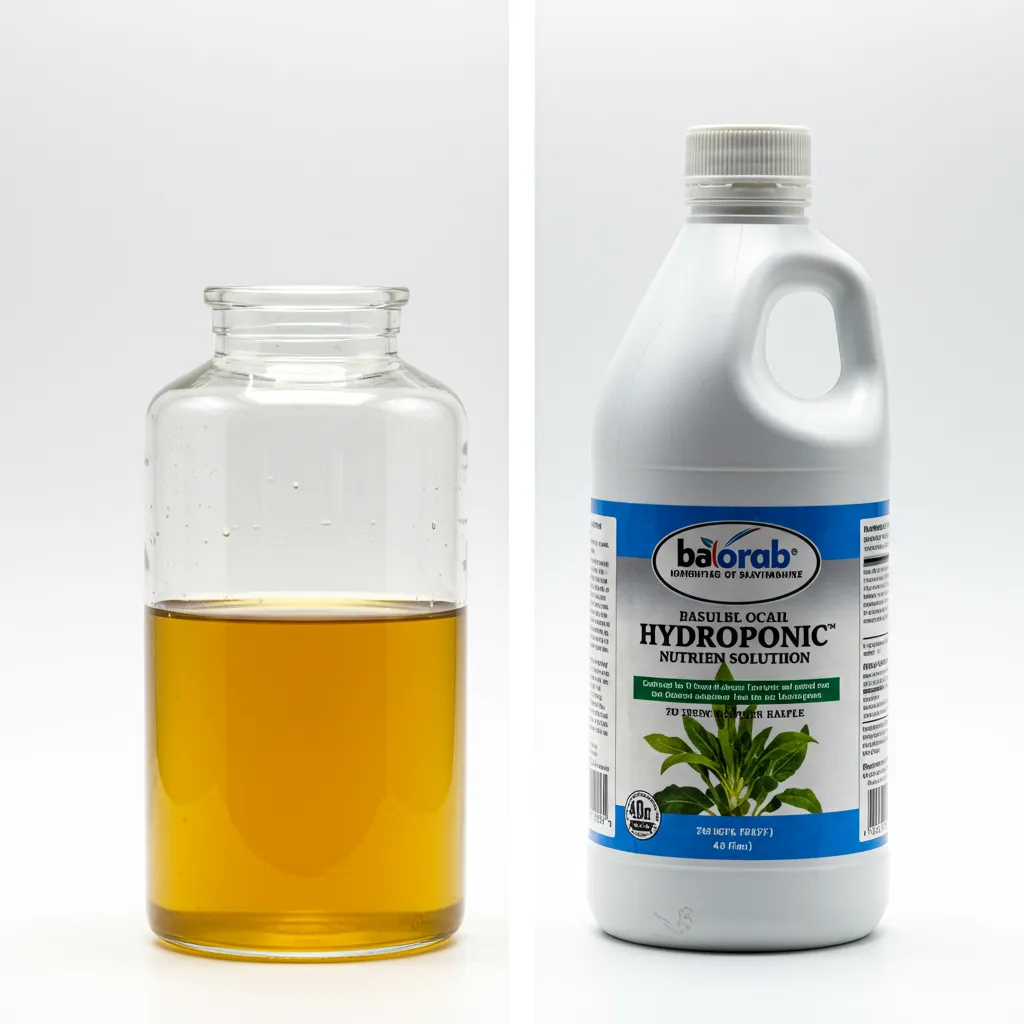 Comparaison visuelle entre l'engrais hydroponique maison et les solutions commerciales du marché