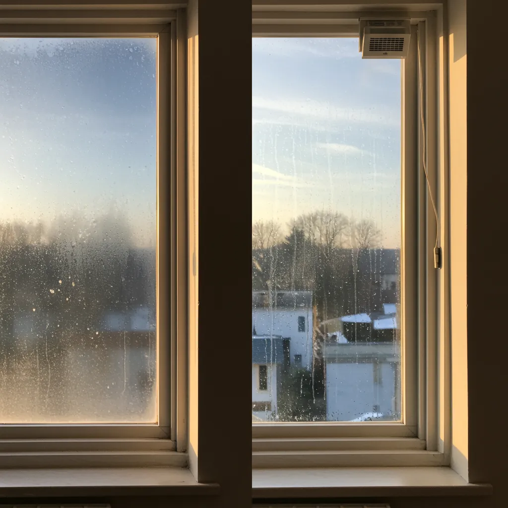 Comparaison avant/après : fenêtre sans aération versus avec système d'aération