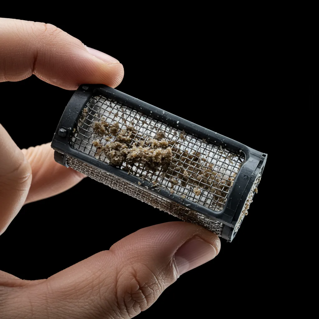 Filtre d'arrivée d'eau encrassé d'un nettoyeur haute pression en gros plan