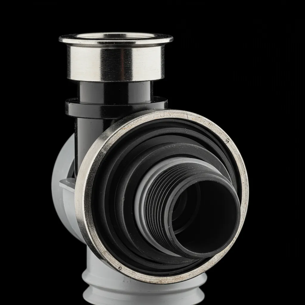 Détail technique d'un siphon anti-odeur moderne avec cloche de ventilation