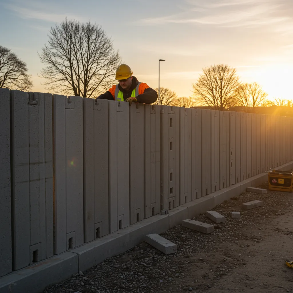 Installation de clôture Terrasto en cours de construction, montrant la rapidité de pose et la facilité d'assemblage modulaire