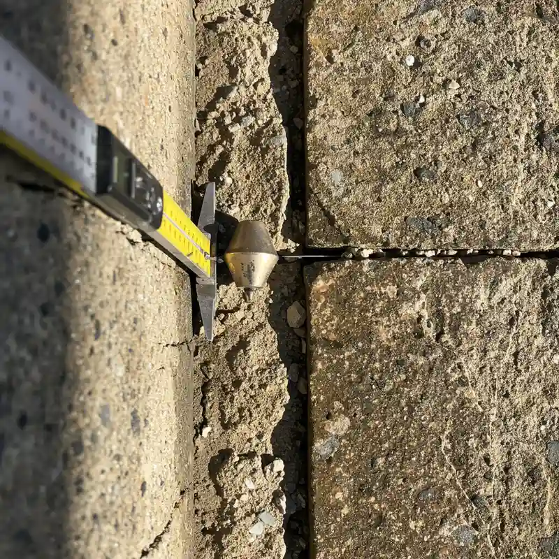 Détail de diagnostic d'un mur en pierre montrant les mesures d'inclinaison et les signes d'infiltration d'eau
