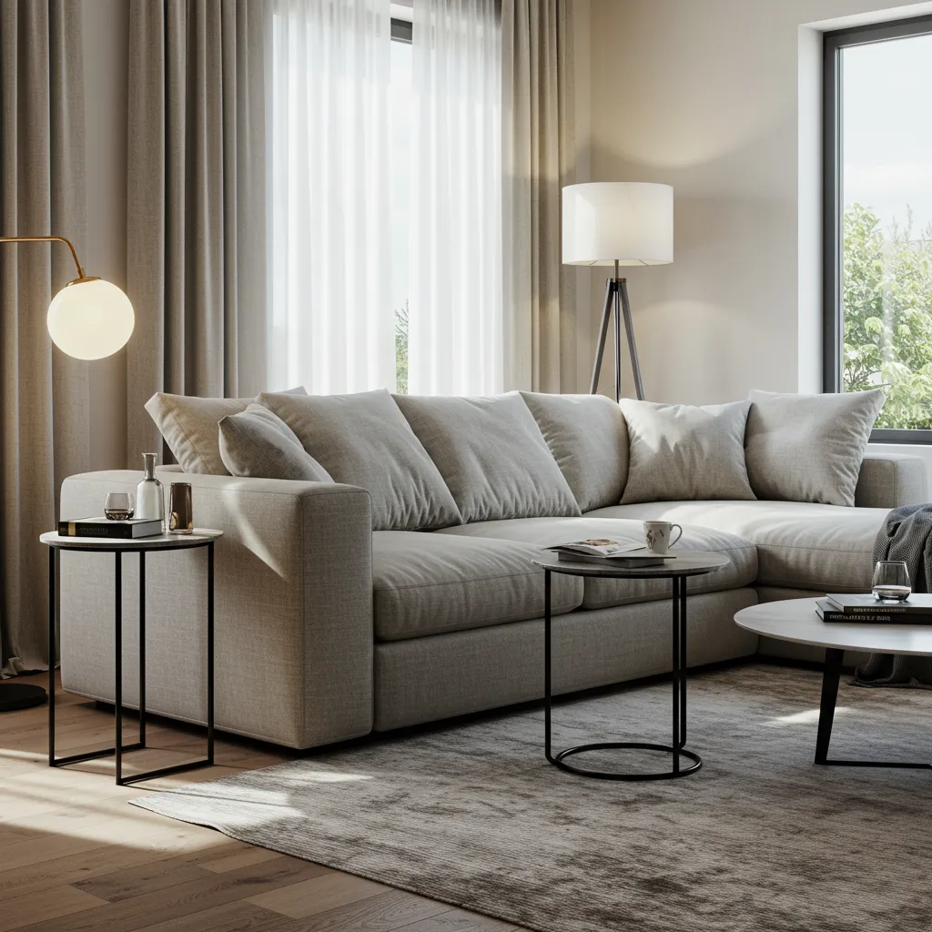Salon moderne avec mobilier contemporain dans un cadre de vie réaliste