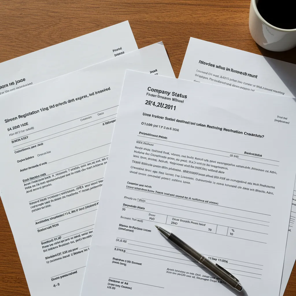 Documents administratifs et registre du commerce illustrant l'historique légal d'une entreprise d'électricité
