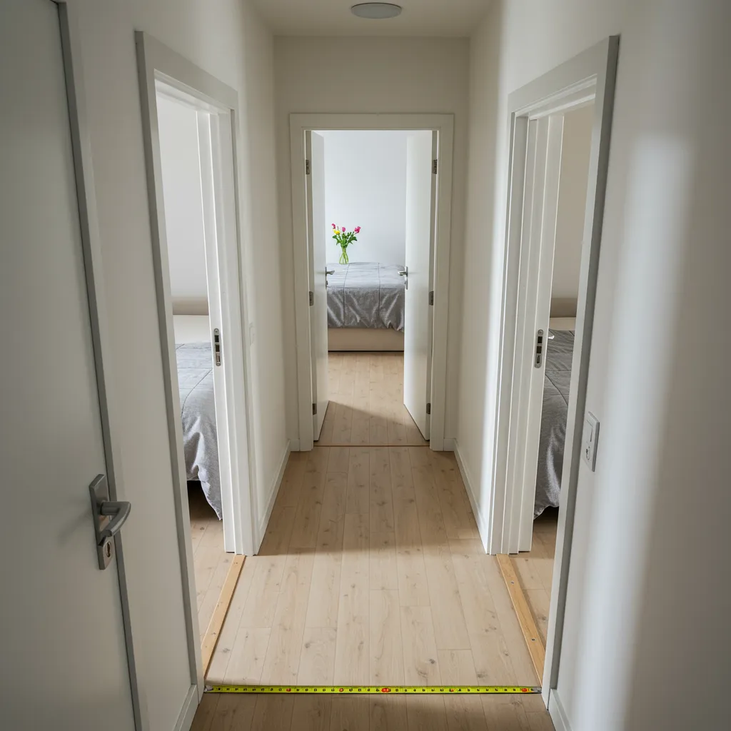 Couloir droit et court avec portes de chambres alignées illustrant les conditions idéales pour une clim de couloir