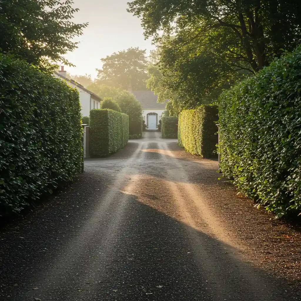 Allée privée en impasse de plus de 30 mètres se terminant par un espace de retournement devant une maison individuelle