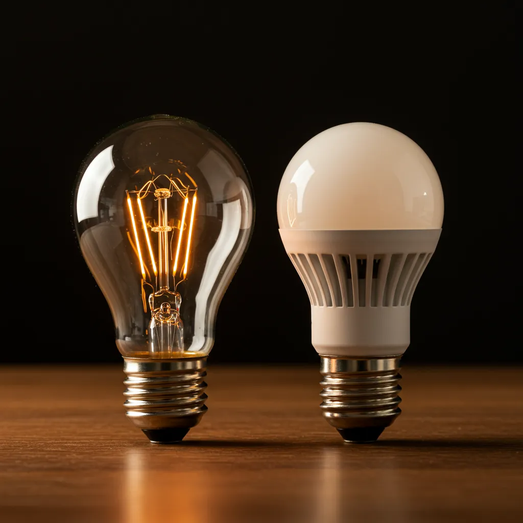 Comparaison entre une ampoule à incandescence et une ampoule LED moderne, illustrant leur différence de sensibilité aux micro-courants