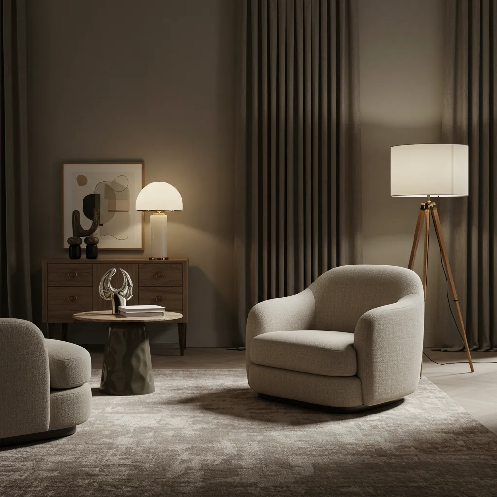Showroom de mobilier design contemporain avec sélection de pièces haut de gamme en lumière naturelle