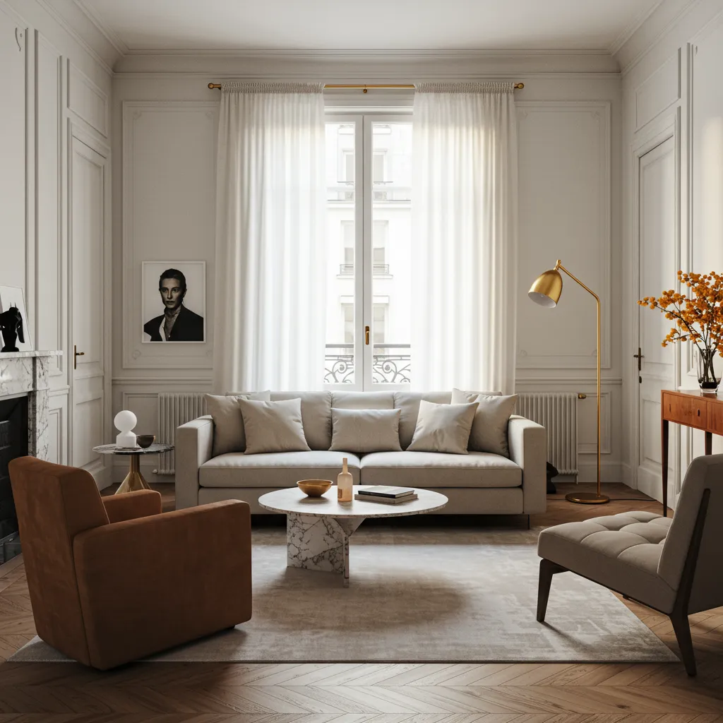 Appartement parisien contemporain aménagé avec une sélection cohérente de mobilier design haut de gamme