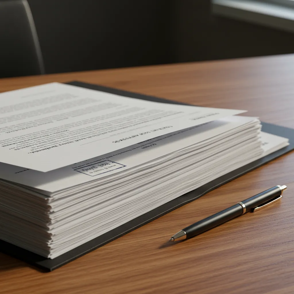 Dossier de documents légaux et administratifs d'une société, représentant les données officielles d'immatriculation d'une entreprise