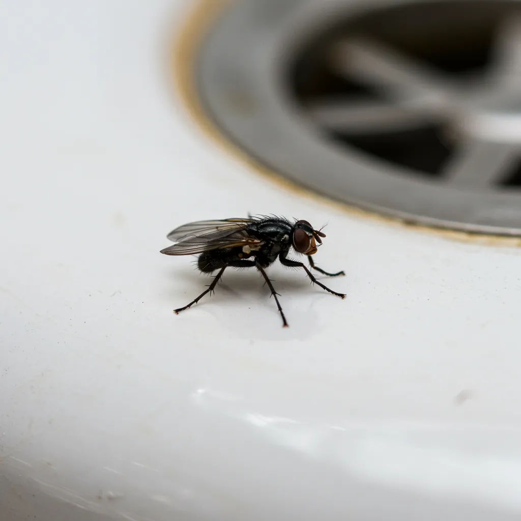 Moucheron des égouts (Psychodidae) en gros plan sur une surface blanche, illustrant le cycle de reproduction rapide de ces insectes dans les canalisations