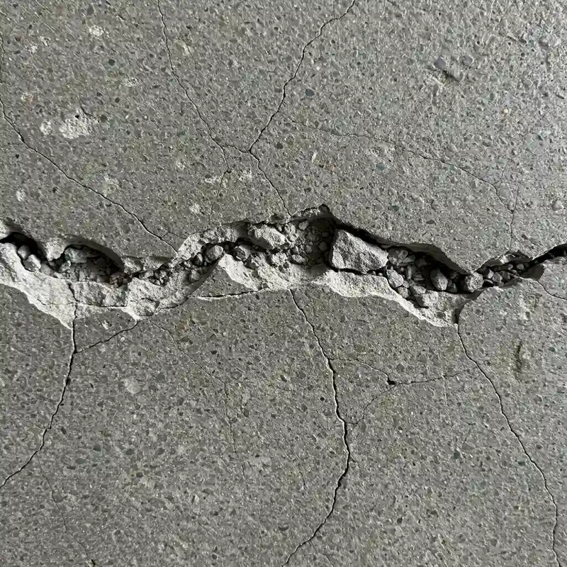 Chape ciment fissurée en surface due à un dosage incorrect ou un excès d'eau