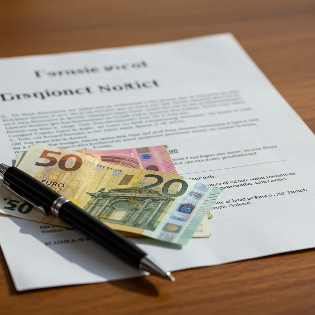 Document officiel et billets d'euros symbolisant les amendes encourues pour jet d'ordures par la fenêtre