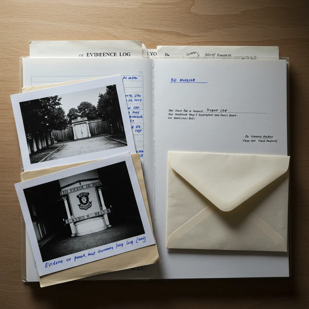 Dossier de preuves organisé avec photos, témoignages et courriers recommandés pour signaler un voisin indélicat
