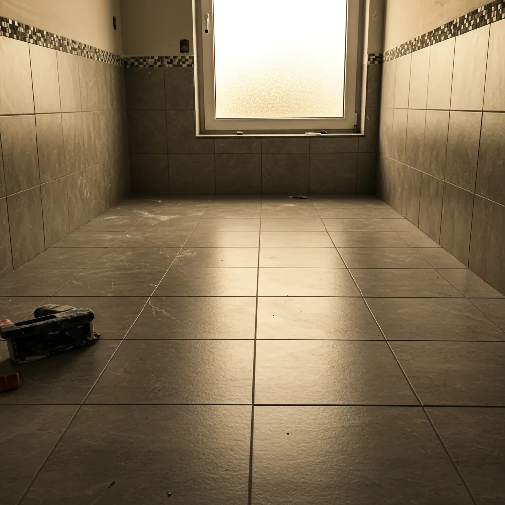 Résultat final d'une pose de carrelage dans une salle de bain rénovée avec joints parfaitement alignés