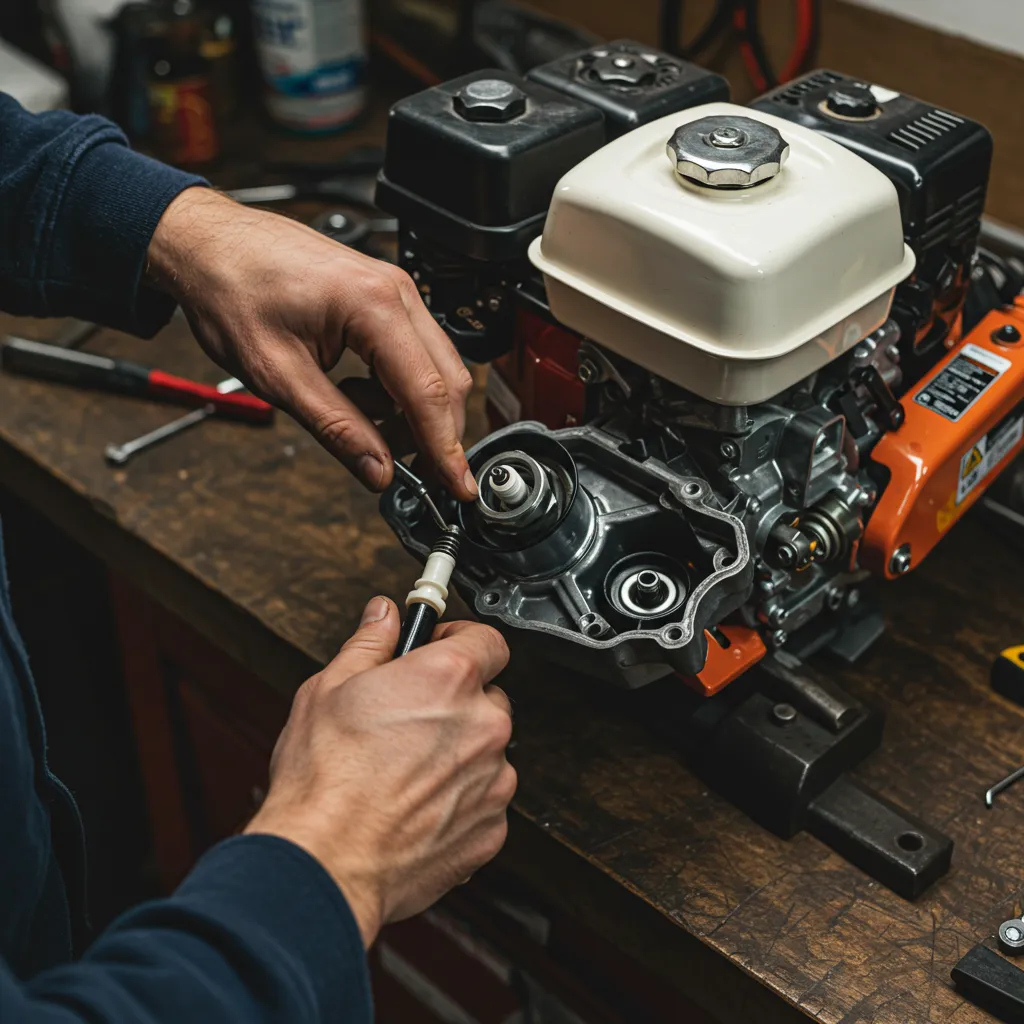 Étapes de réparation d'une motobineuse avec démontage des pièces d'entretien
