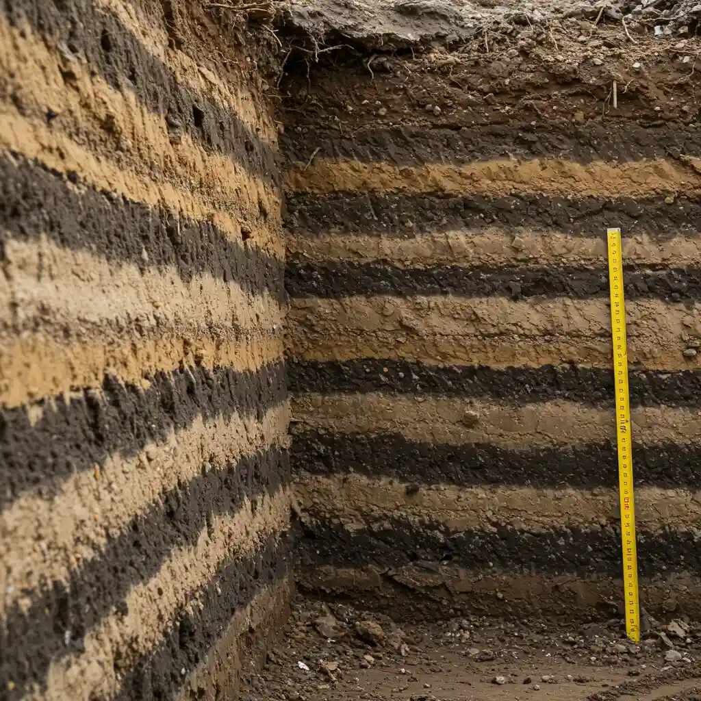 Coupe transversale montrant les couches de remblai compacté successivement dans une cave, avec détails de compactage