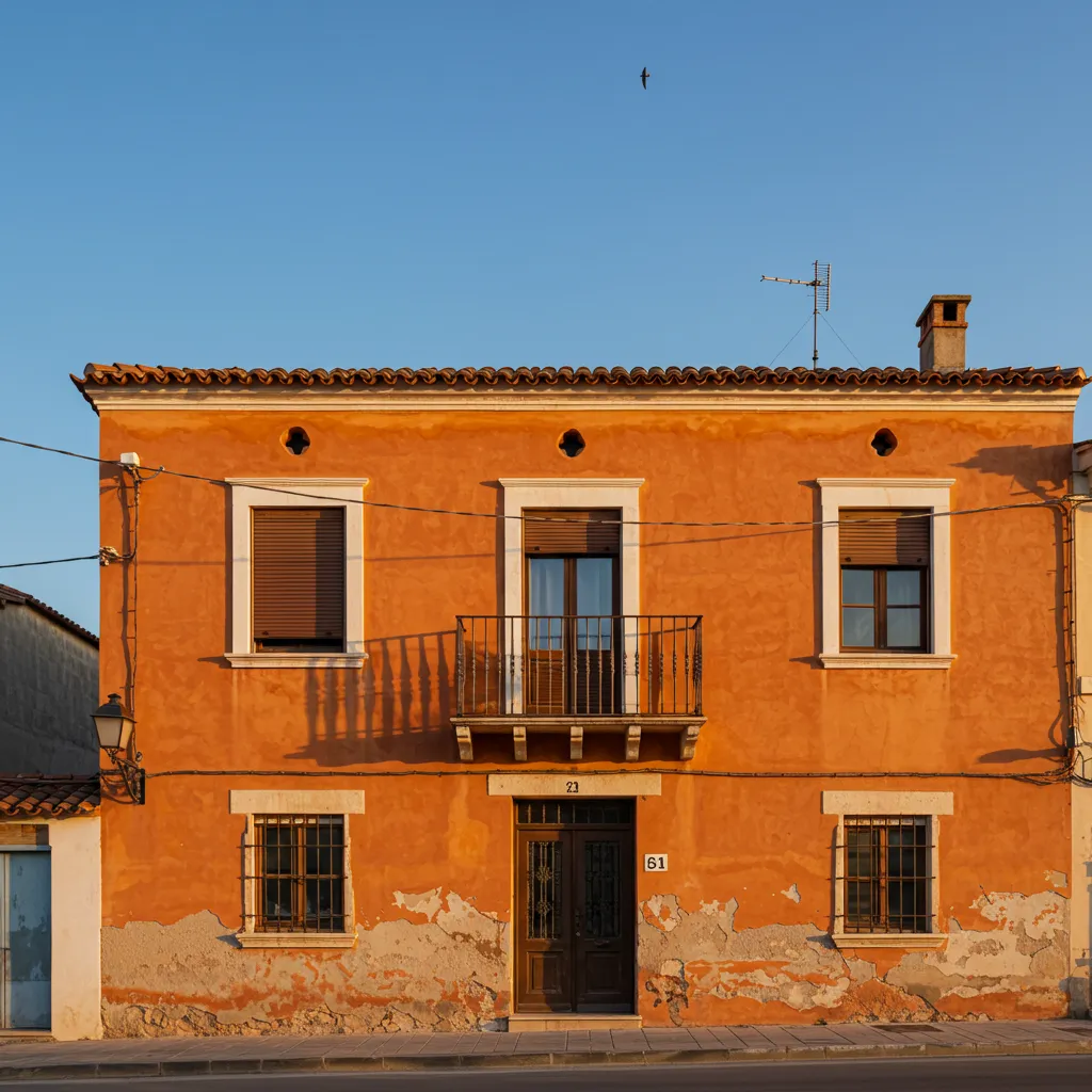 Façade traditionnelle aux teintes terracotta et ocre, style architectural régional