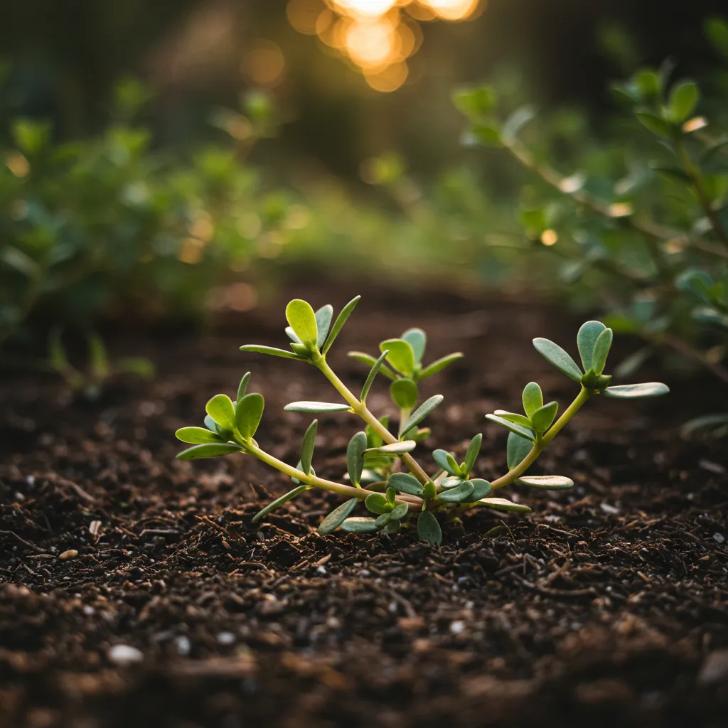 Pourpier cultivé en jardin montrant sa croissance naturelle dans le sol